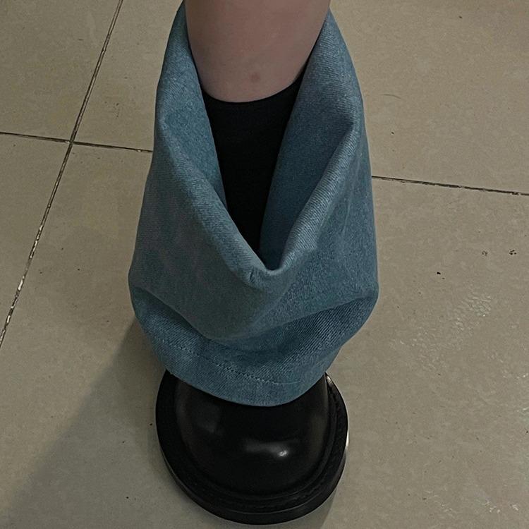 Leather retro niche denim shorts tube boots round head thick heel short boots women's 2025 new fashion stacking boots