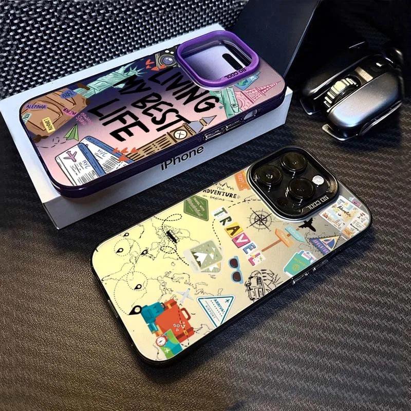 Travel World Map Signpost Pattern Design Protective Cover for iPhone 17 16 15 14 13 12 11 16E Series Pro Max Plus