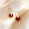 Simple Elegant Trendy Deep Wine Red Heart-shaped Earrings Women Elegant Retro Stylish Ear Jewelry Party Carnival Holiday Gift
