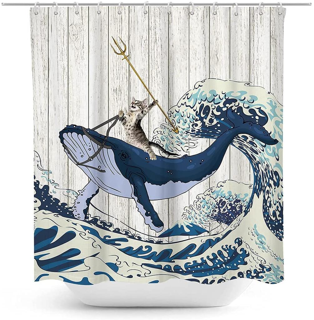 Japanese Ceramic Handicraft Waterproof Polyester Fabric Waterproof Polyester Fabric Bathroom Curtain 180 X 200cm with 12 Hooks