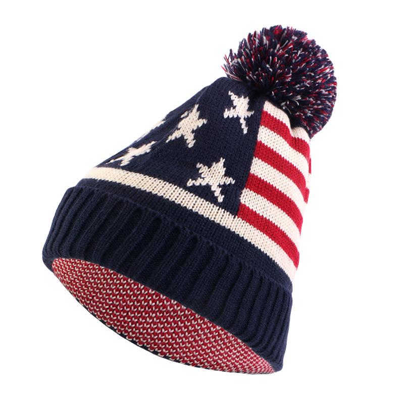 Men's and women's American flag jacquard wool caps, warm in autumn and winter, thickened cute ball caps JDM-A