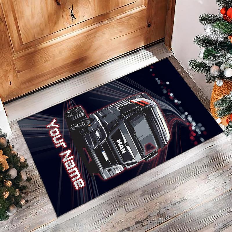 MAN Truck Crystal Velvet Rug, Custom Name Text Personalized Non‑Slip Floor Mat for Home Decor Gift