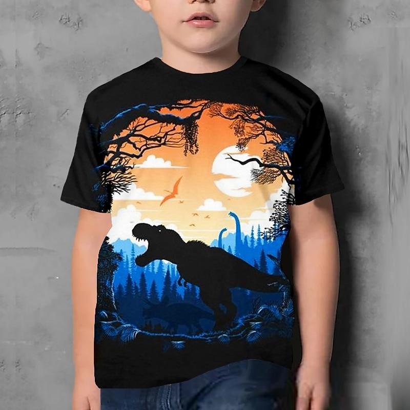 Kids Boys' T Shirt Short Sleeve Dinosaur Graphic Animal Black Children Tops Summer Active Cool Cute School Daily
