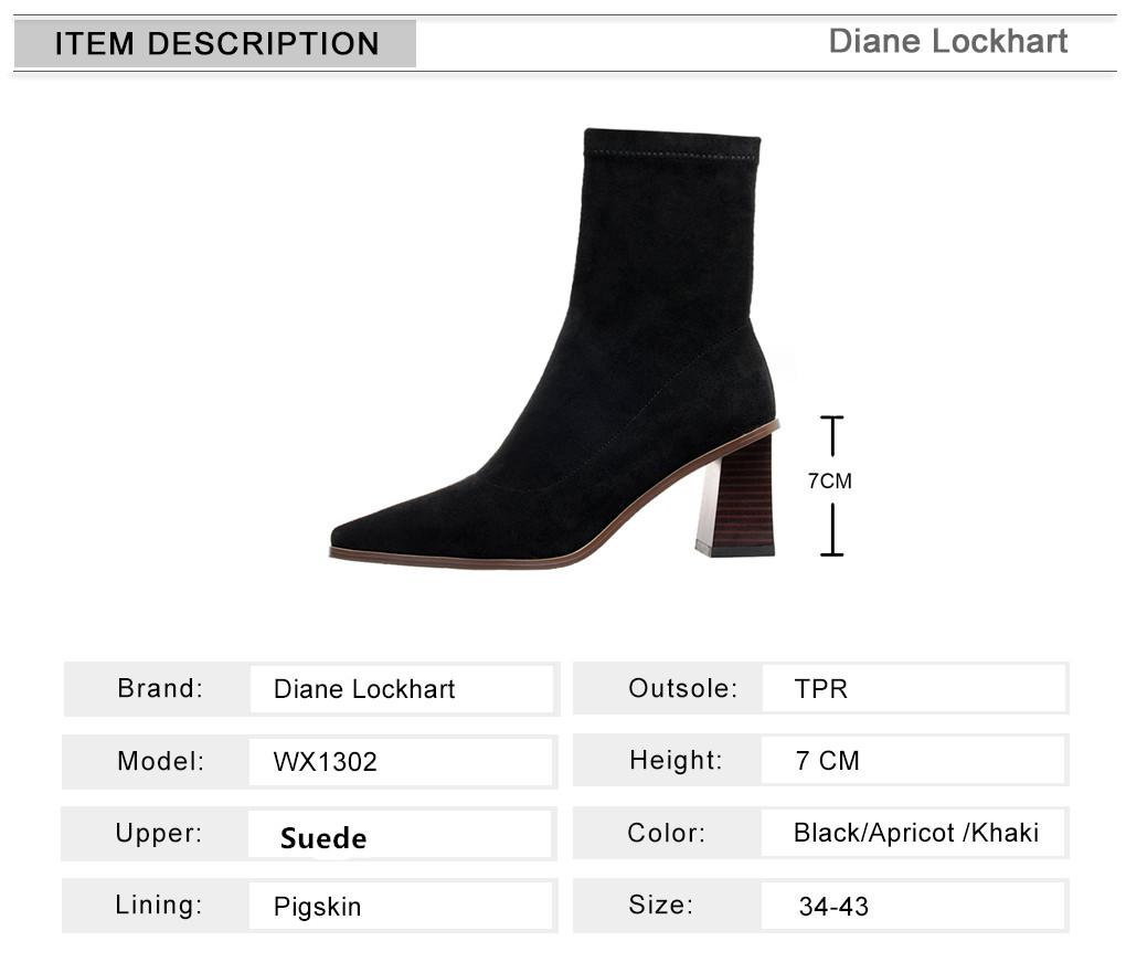 Fashion Autumn Winter Fashion Women Boots Square Toe Yarn Elastic Ankle Boots Kid Suede Thick Heel Shoes Female Socks Boots Bota Feminin