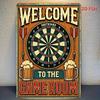Vintage Dartboard Welcome Sign    Metal Wall Art with Beer Mugs  TO THE GAME ROOM Text Rustic Home Bar Cafe Garage Dec