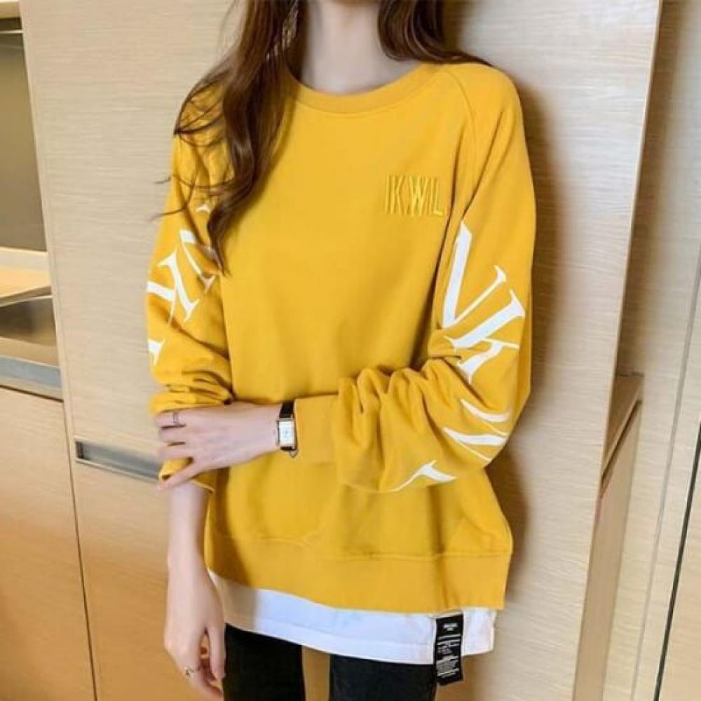 Navava Men Casual Loose Fit Lettering Layered Long Sleeve Sweatshirt Nt3182