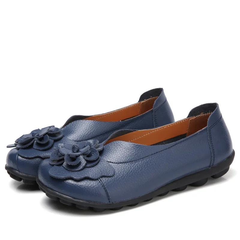Fashion 2025Soft Genuine Leather Flat Shoes Women Flats with Flowers Ladies Shoes Women Designers Loafers Slip On Ballerina