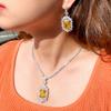 Groovy Topaz Clavicle Chain Slightly Studded With Diamond Necklace Earrings Two-Piece Set Citrine Pendant