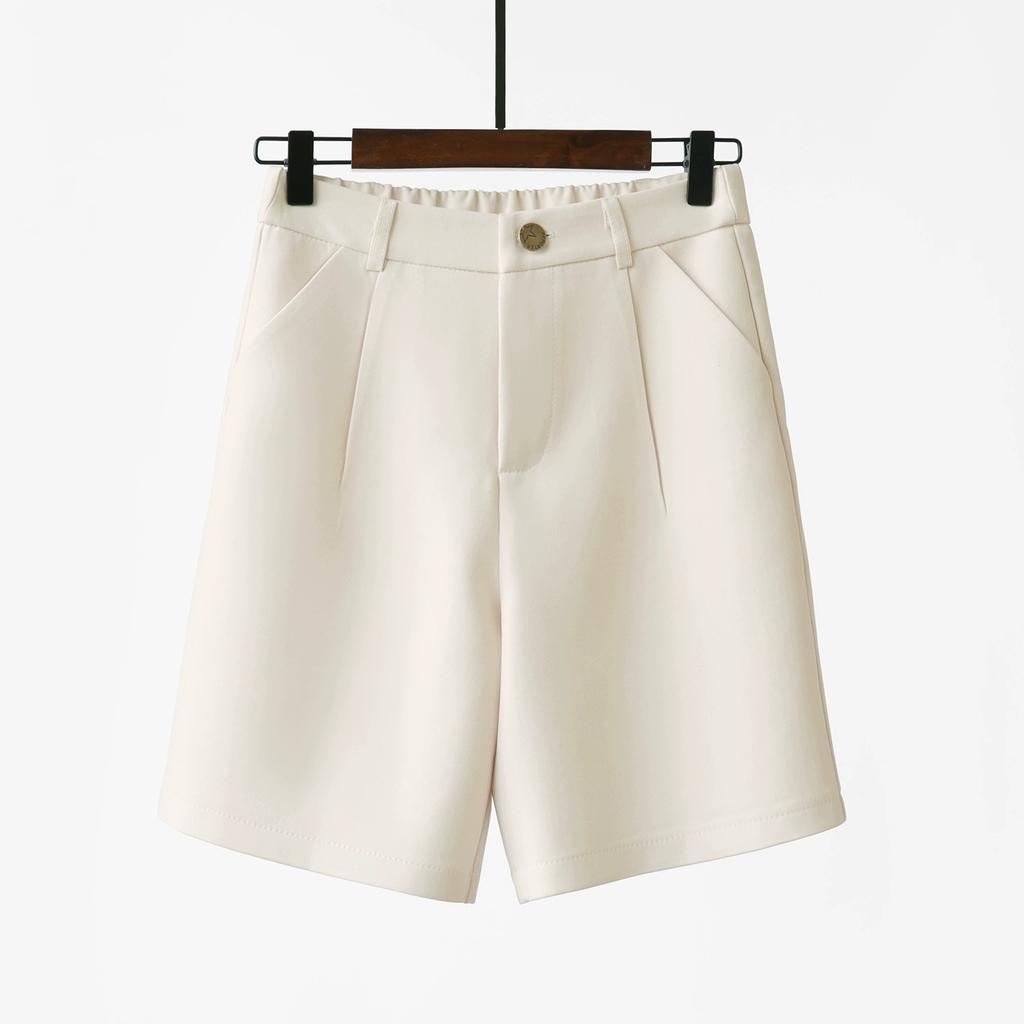 Shorts de costume pour femme à taille haute et jambes larges Bouton Pliés Décontractés d'été pour le travail