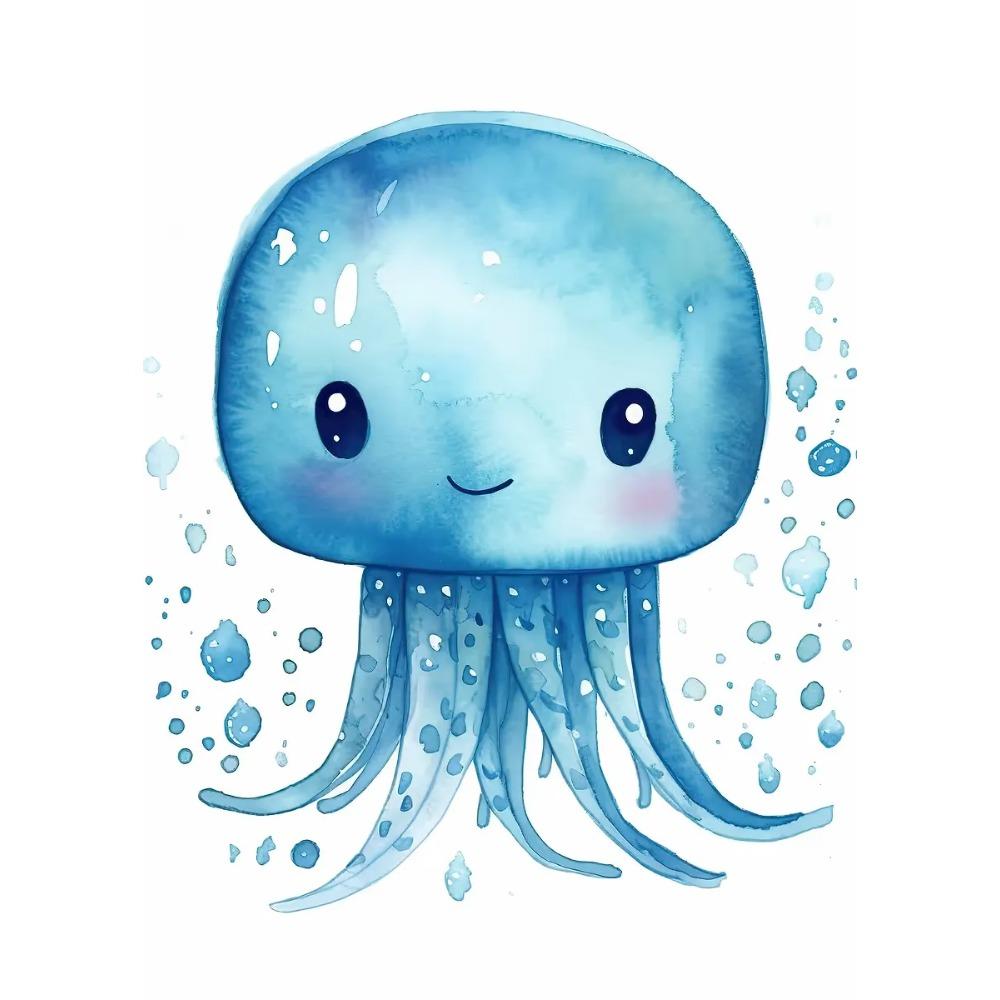 Cute Ocean Animals Watercolor Poster Minimalism Beach Octopus Whale Prints Canvas Painting Wall Art Picture Home Kids Room Decor
