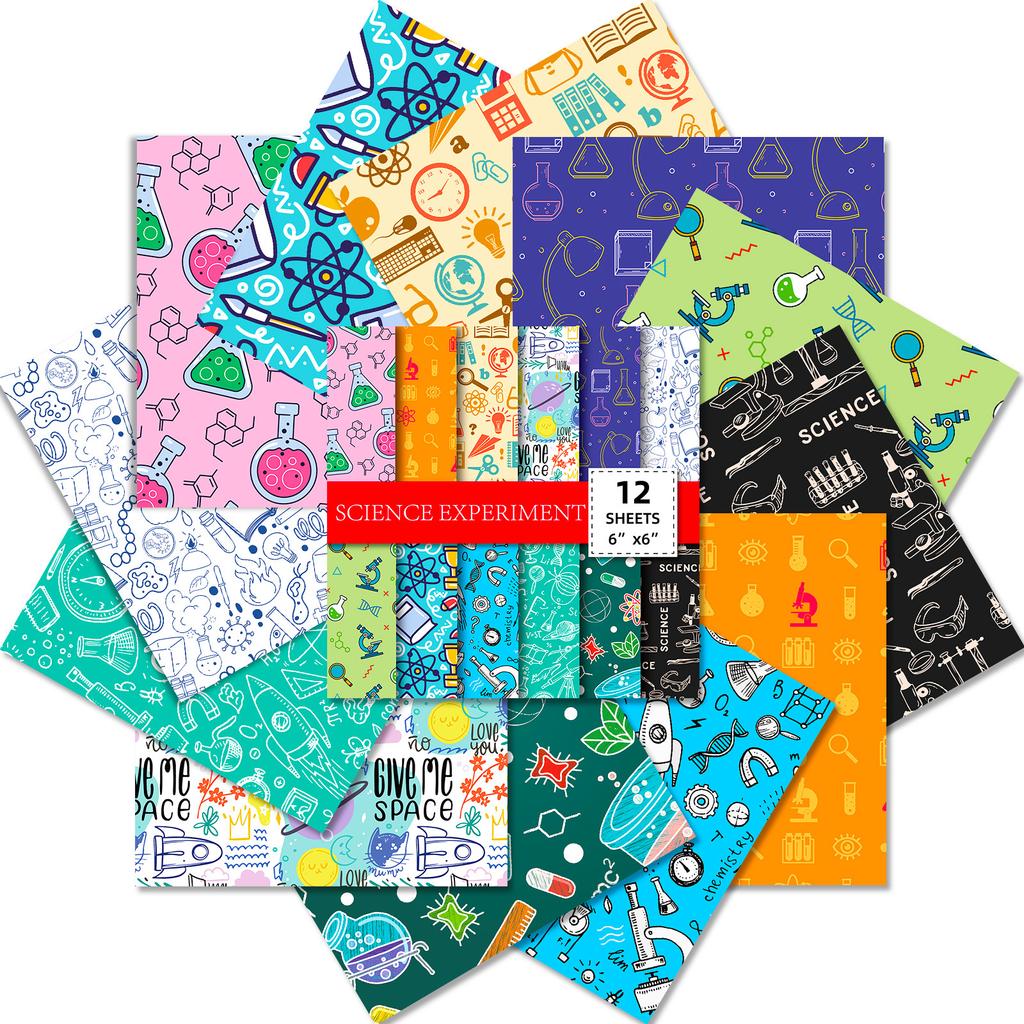 12 Blatt/Packung mit Materialpapier für wissenschaftliche Experimente, Handbuch, Dekorationsaufkleber, DIY, kreatives Muster, Modematerial, Papier