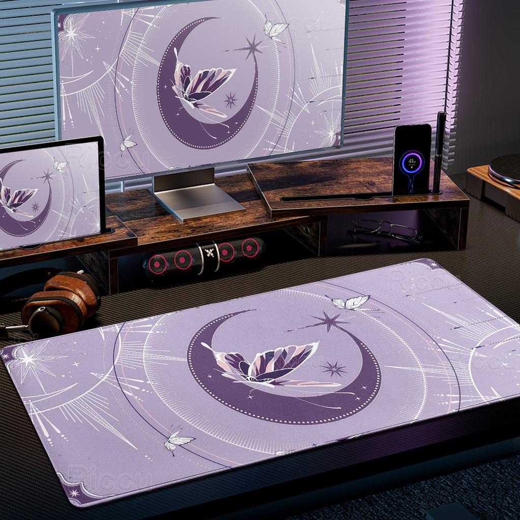 Large Moon Pattern Art Anime Mouse Pads Computer Laptop Office Rubber Anti-Slip Table Pads Locking Edge Rug Gaming Keyboard Mats