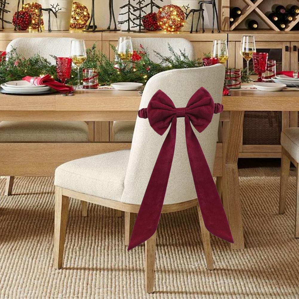 Reusable Chair Ties Wrinkle-resistant Chair Ties Christmas Velvet Chair Sashes Burgundy Bows Tie Back Holiday Banquet Wedding