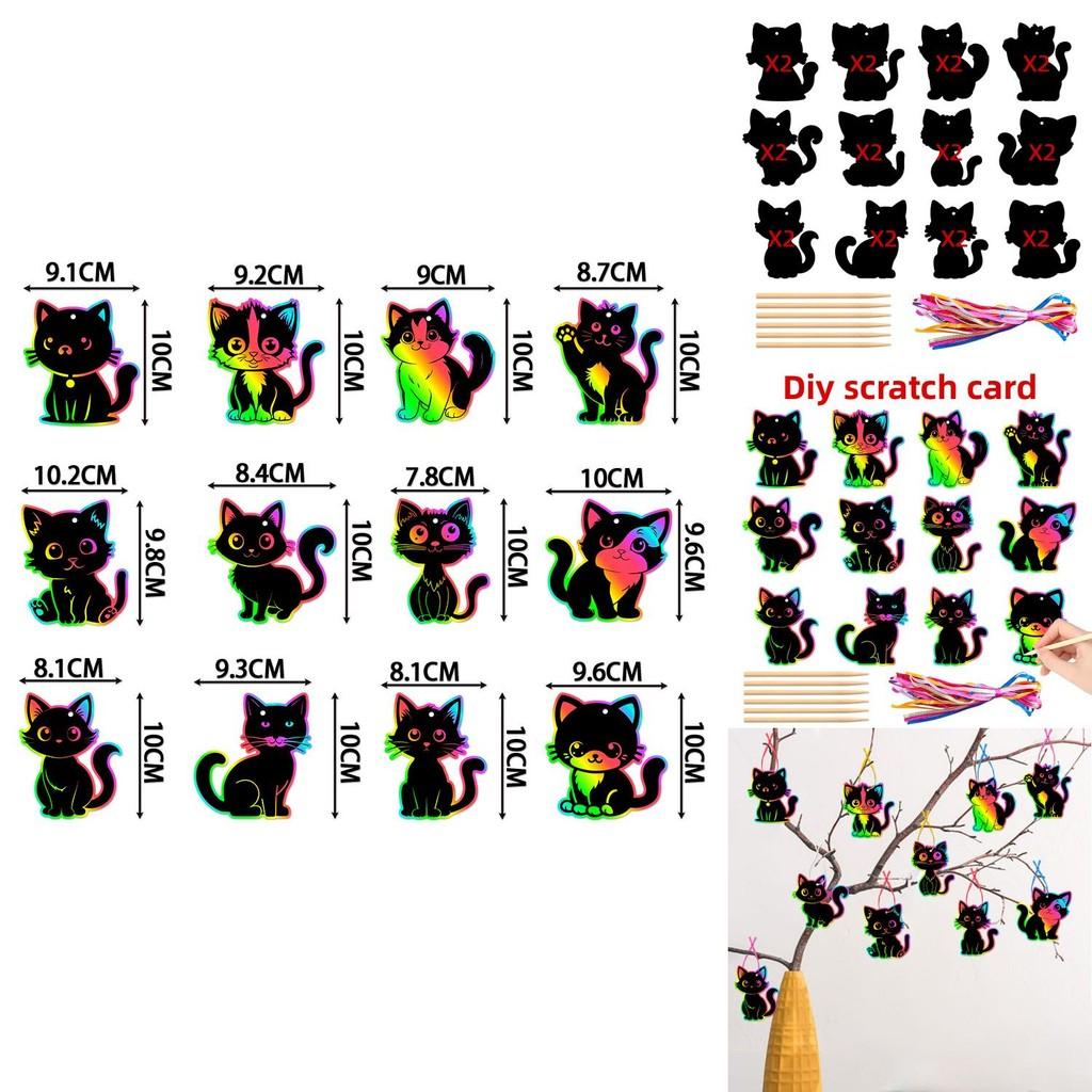 Katze DIY Rubbelkarte Partydeko mit bunten Aufhängern für Geburtstagsfeier und Kinderveranstaltung