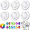 3/6Pcs RGBW LED Puck Night Lights Remote Control Dimmable Under Cabinet Light Battery Operated Wireless Push Lamp Kitchen Closet