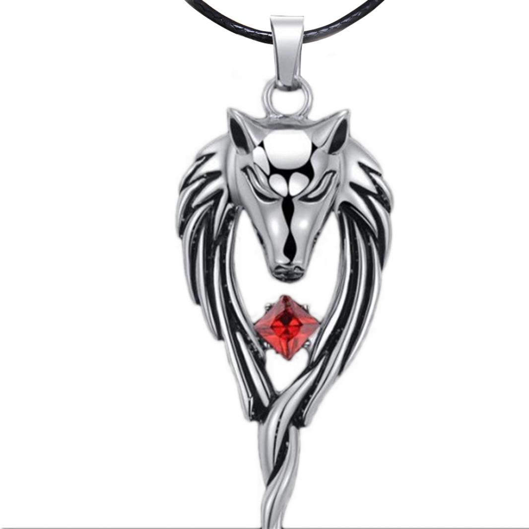 

Кулон для мужчин из титанового сплава с камнем в виде волка красный