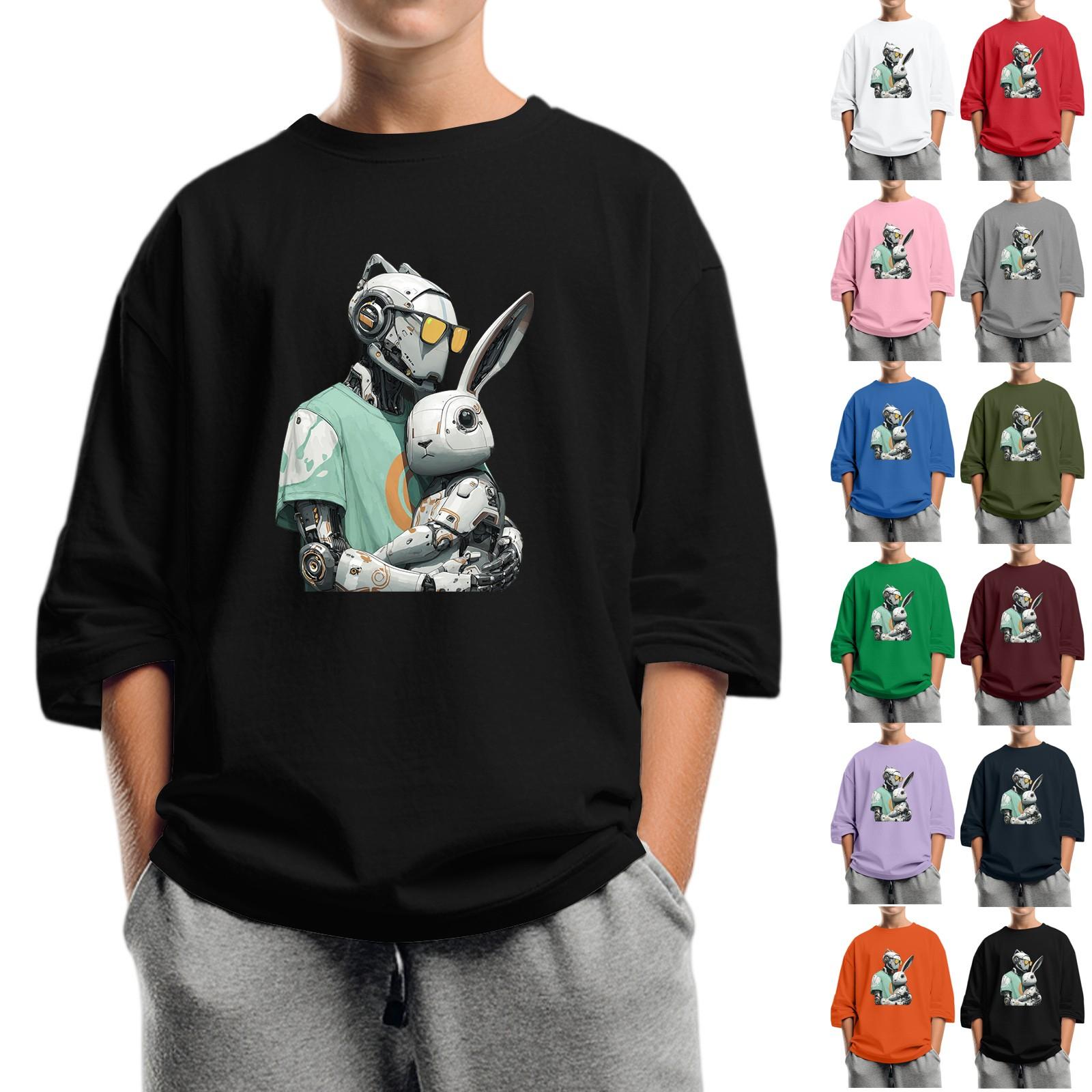 

Children s Fashion Printed Round Neck Seven Sleeve Top Casual T-Shirt 110 армія зелений колір