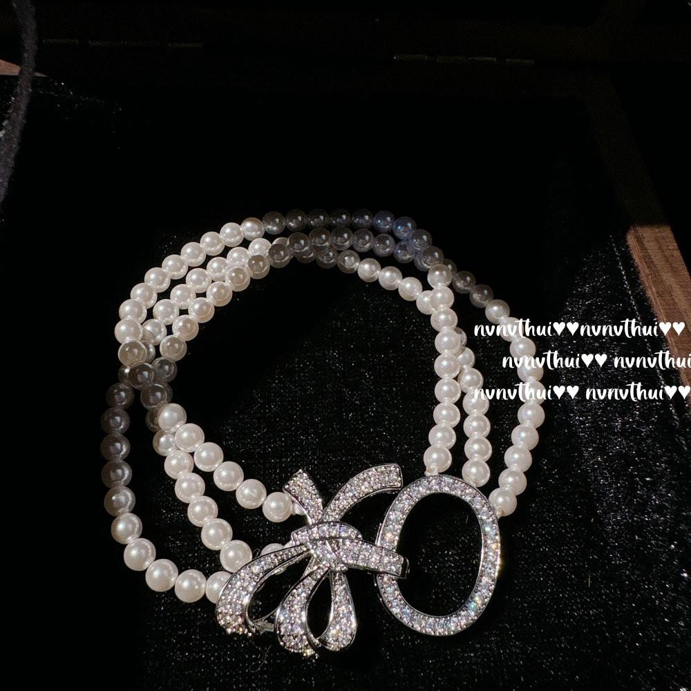 Mermaid Princess Bow Gem Pearl Necklace, Cortez, Butterfly Zircon Deep Sea Bead Multi-Layer Bracelet