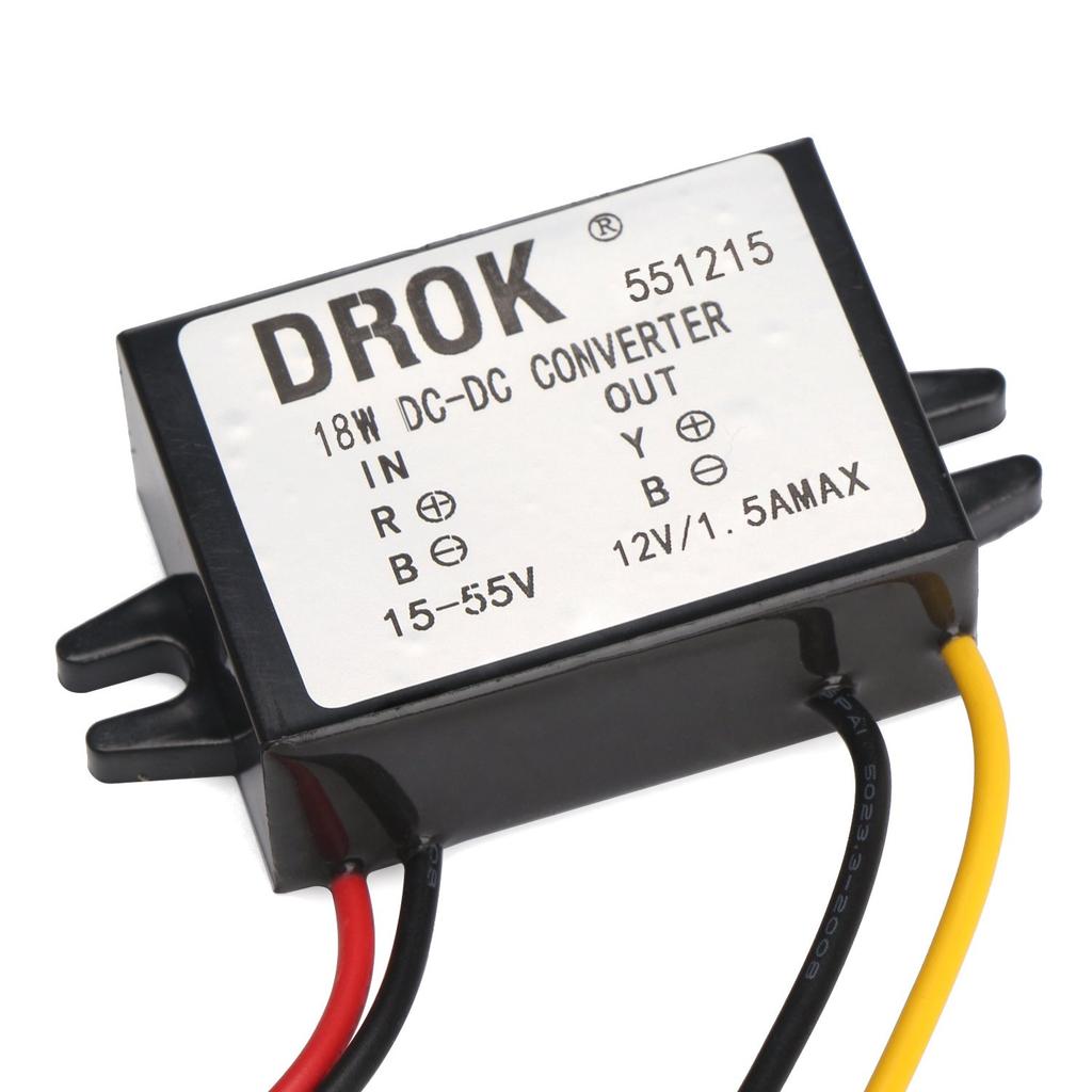 DROK Micro DC Voltage Buck Converter 15-55V 24V/36V/48V- 1.5A 18W Buck Power Supply Automotive Transformer Inverter for Car