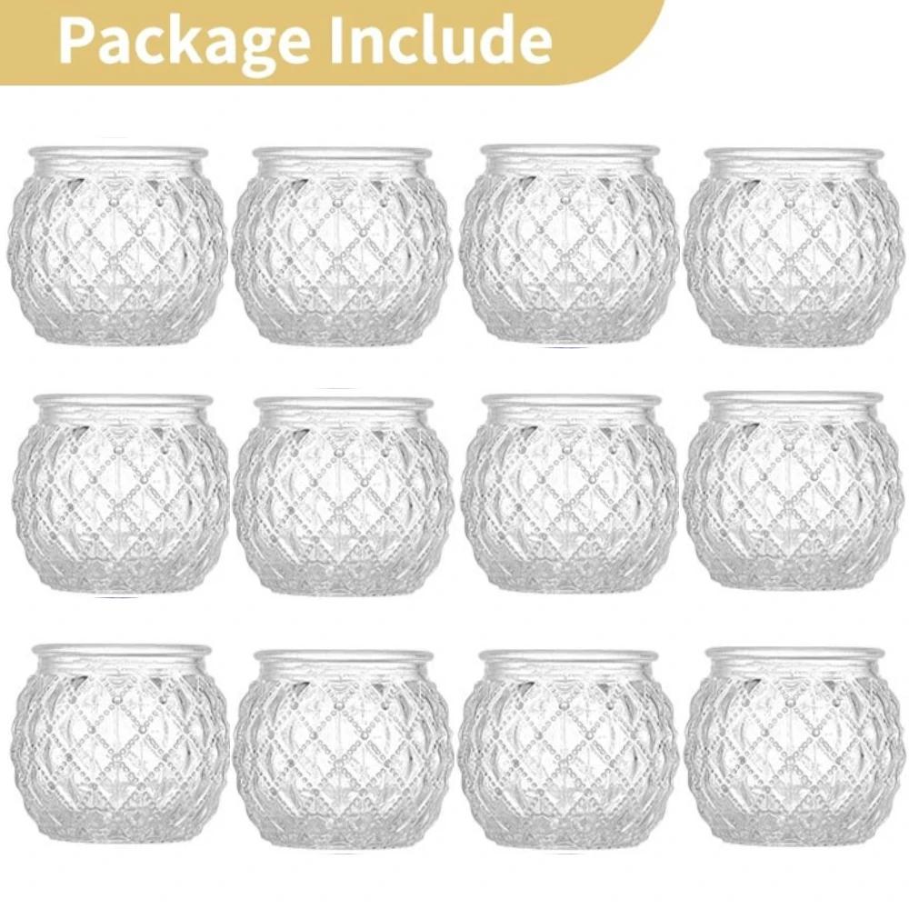 6/12Pcs Votive Glass Candle Holders Round Tea Light Candlestick Flameless LED Tea Light Holder for Wedding Home Table Decor