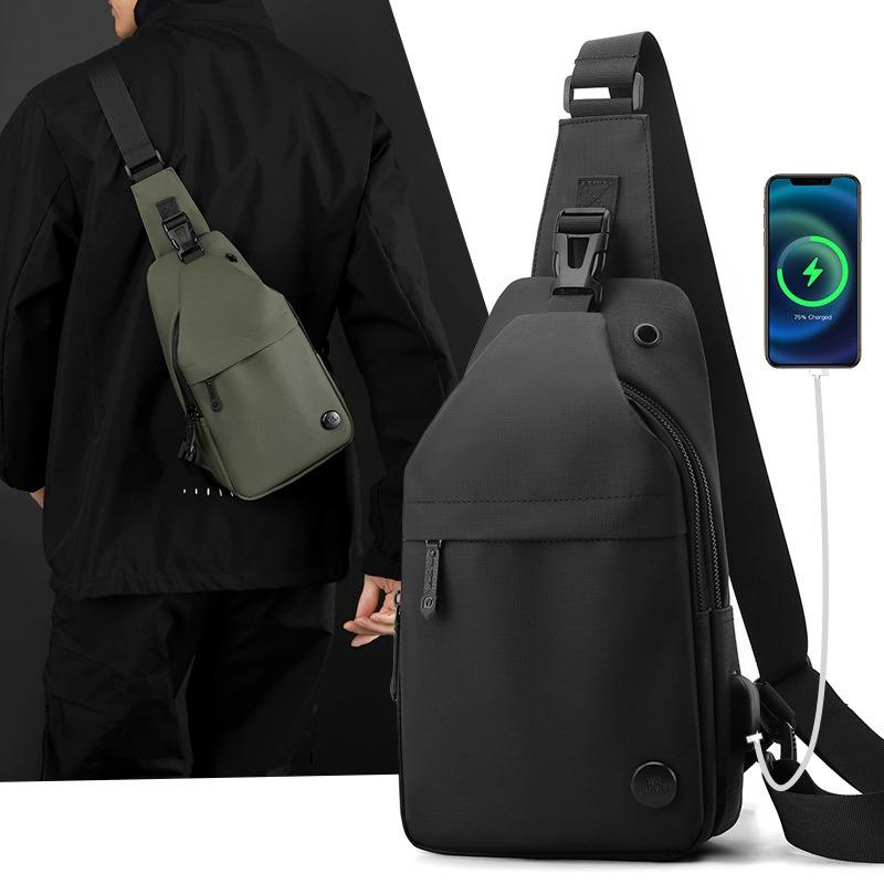 New Men's Oblique Span Chest Bag Lightweight Waterproof Shoulder Bag Multifunctional USB Charging Interface Chest Bag