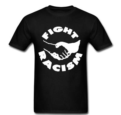 Fight Racism Shaking Hands Black White Color T Shirt Tee