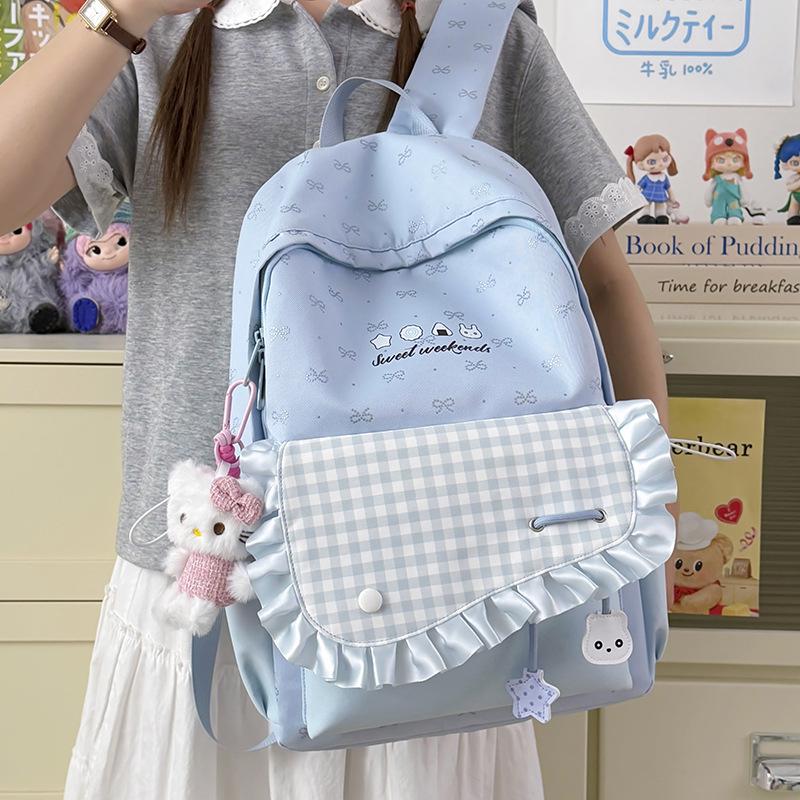 Schoolbag Japanese cartoon cat backpack plaid small fresh and sweet student schoolbag simple shopping high value backpack