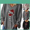 Trendige Damen Weihnachten Weinglas V-Ausschnitt Langarm Pullover Bluse Tops
