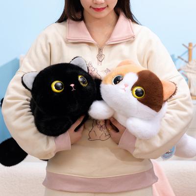 Süßes schwarzes Katzen-Plüschkissen Weiches siamesisches Kätzchen Stofftier mit PP-Baumwolle Kuschelig Schlafzimmerdekoration Geburtstagsgeschenk für Mädchen Katzenliebhaber
