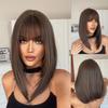 Straight Black Bob Synthetic Wig with Bangs Medium Long Cosplay Layered Wigs for Woman Natural Hair Daily Wig Heat Resistant