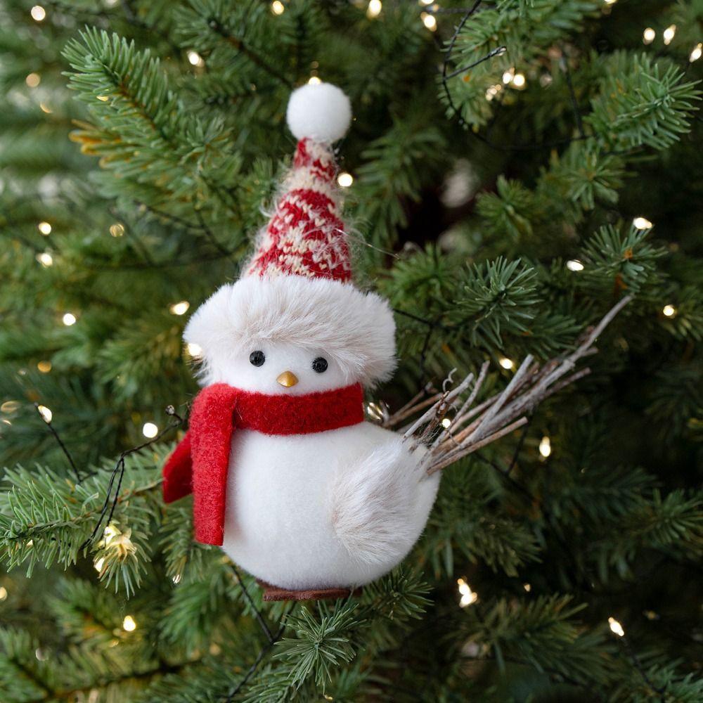 Knitted Hat Scarf Xmas Cute Bird Ornaments Lifelike Handmade Christmas Tree Decor Soft Novelty Winter Bird Pendant Room Decor
