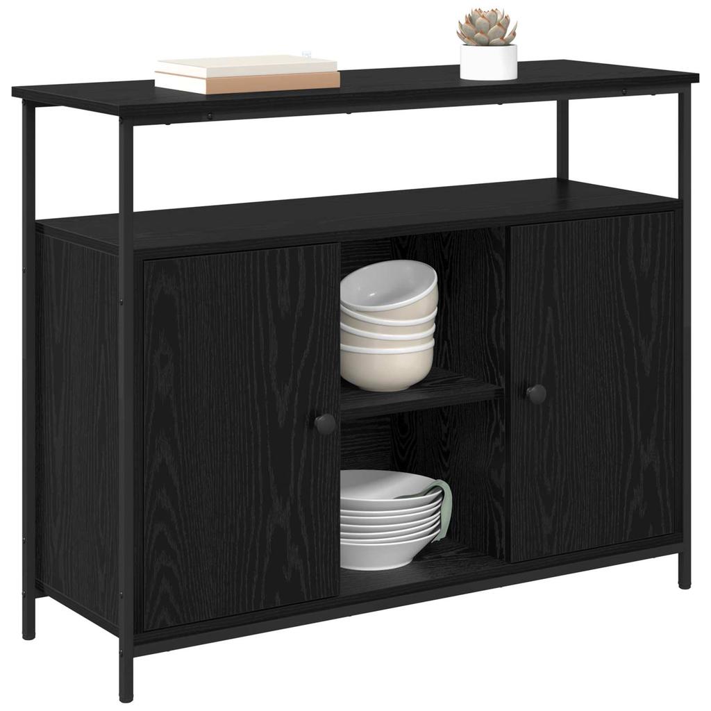 Sideboard In Black Oak Look 100 X 35 X 80 Cm Engineered Wood