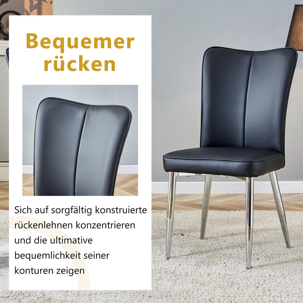 2 Black Modern Dining Chairs, 89 Cm High, PU, Silver-Colored Metal Legs, Available In Multiple Colors, Suitable for Office, Restaurant, Etc.
