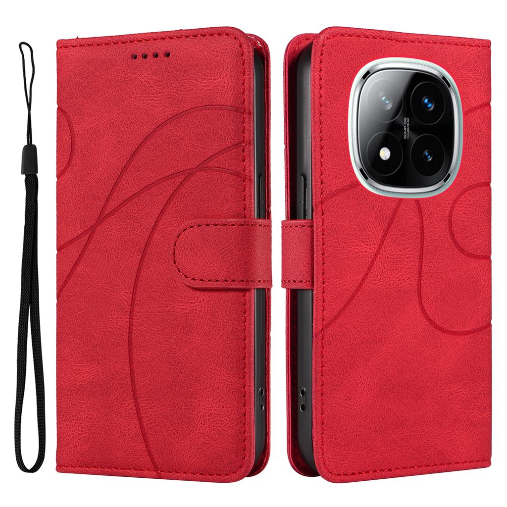 For Xiaomi Redmi Note 14 Pro+ 5G/Note 14 Pro 5G/Poco X7 5G Case Stand Wallet Leather Phone Cover Curved Line Wrist Strap
