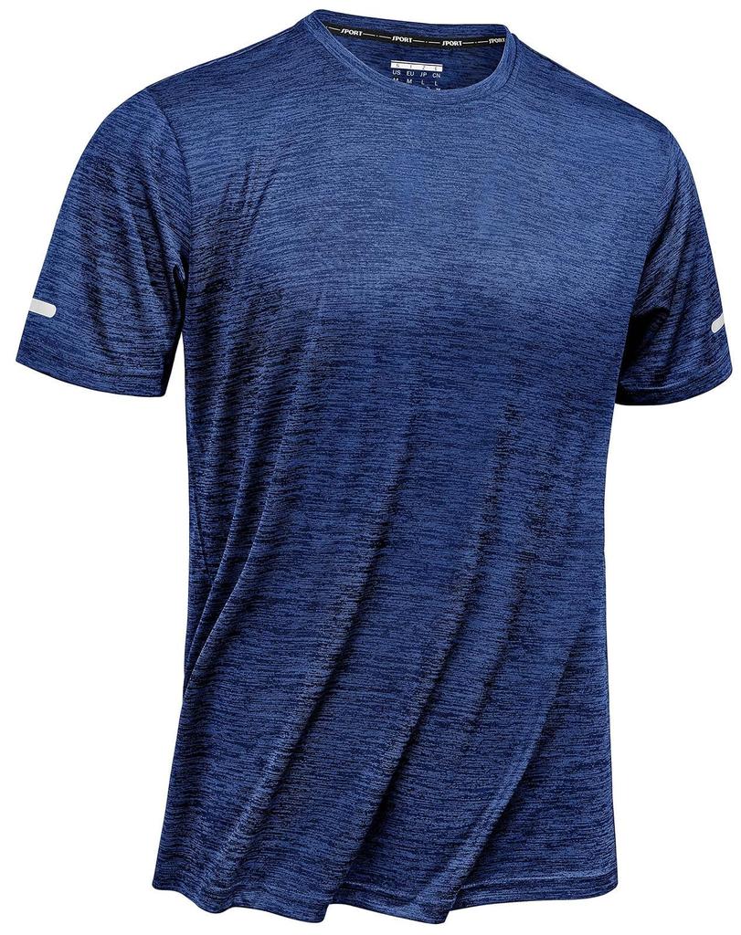 TACVASEN Short Sleeve Hiking with Reflective Tape and Cool Royal Size L Men's Quick-Drying T-Shirt Neck, Blue,