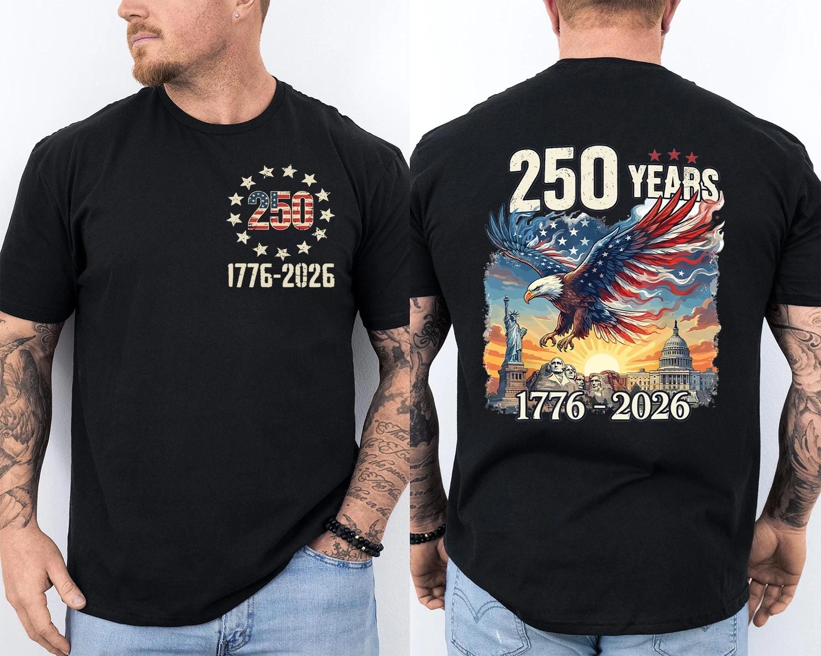 250 Years Old Birthday Bald Eagle 250th Anniversary USA Front & Back T-Shirt M