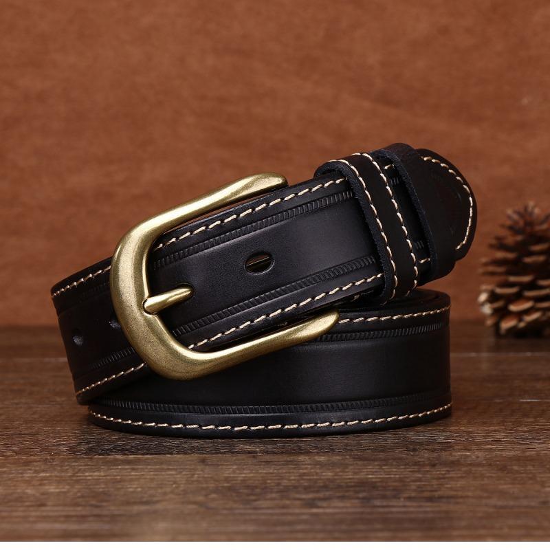 Belt Men's Genuine Leather First Layer Cowhide Copper Buckle Lazy New Trendy Versatile Men's Belt