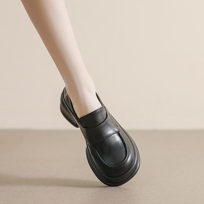 Mokasyny na platformie damskie jesień i zima nowe okrągły nosek styl brytyjski małe skórzane buty na jeden pedał retro jk styl koledż pojedyncze buty damskie