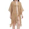 Half Sleeve Solid Color Women Shawl Open Front Tassel Sunscreen Summer Thin Bikini Cover Up Shawl Beachwear