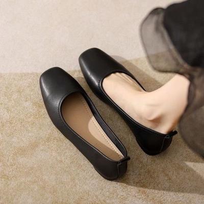 Simple Square Head Single Shoes Women's Autumn New Lightweight Super Soft Shoes Work Shoes Doudou Shoes Women