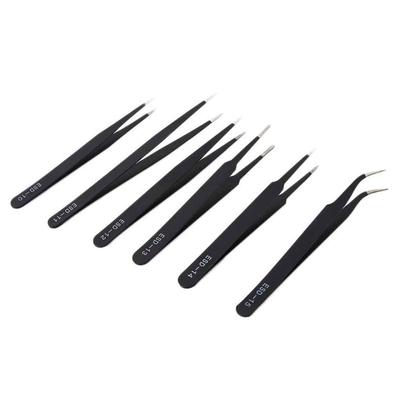 6 Pieces Anti-static Tweezers Stainless Steel Manual Crafting Nipper Hair Remover Phone Repair Precision Jewelry