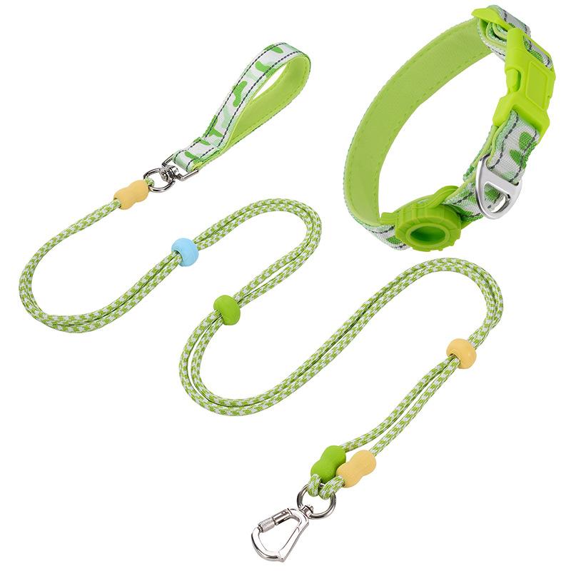 Dog Leash & Collar Set with AirTag Holder For Small Medium Large Dogs,5 FT Double Rope Leashes with Adjustable Reflective Collar