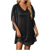 Shiny Flowy Cocktail Dresses For Women Elegant Split Half Sleeve Summer Loose V Neck Short A-Line Party Dress