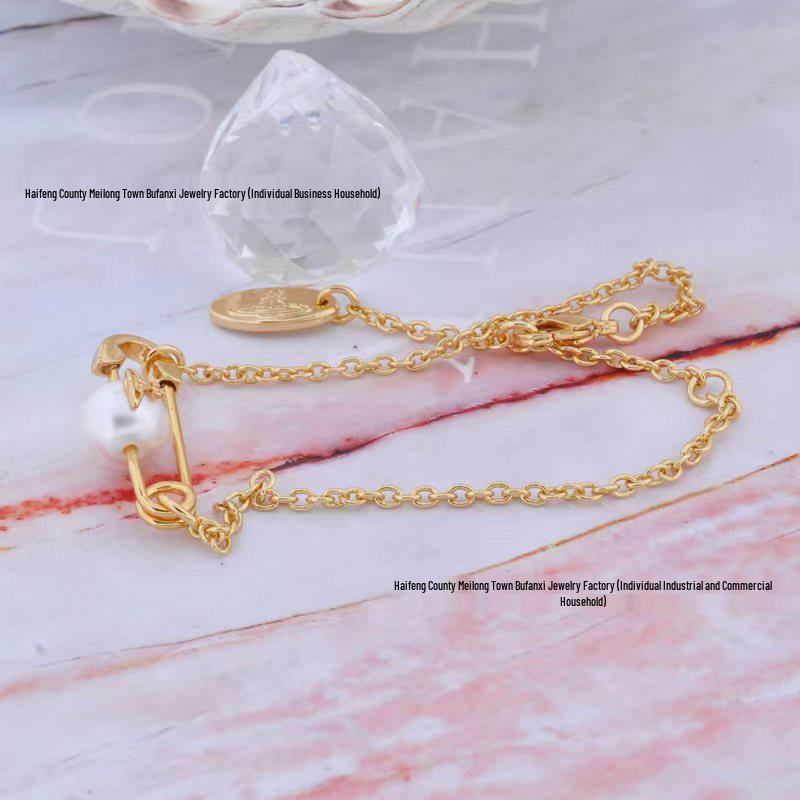 Empress Dowager Saturn Pearl Necklace & Bracelet Set - Women's Luxury Paperclip Design Accessories