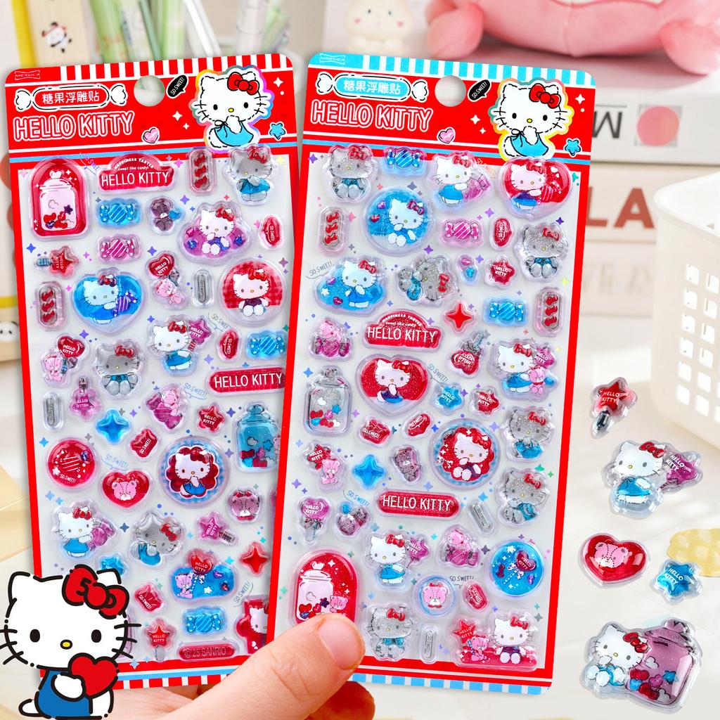 Anime Sanrio Hellokitty Kuromi Melody Stickers Cute 3D Jelly Sticker Toys Crystal Decorative Stickers Decorative Sticker DIY Toy