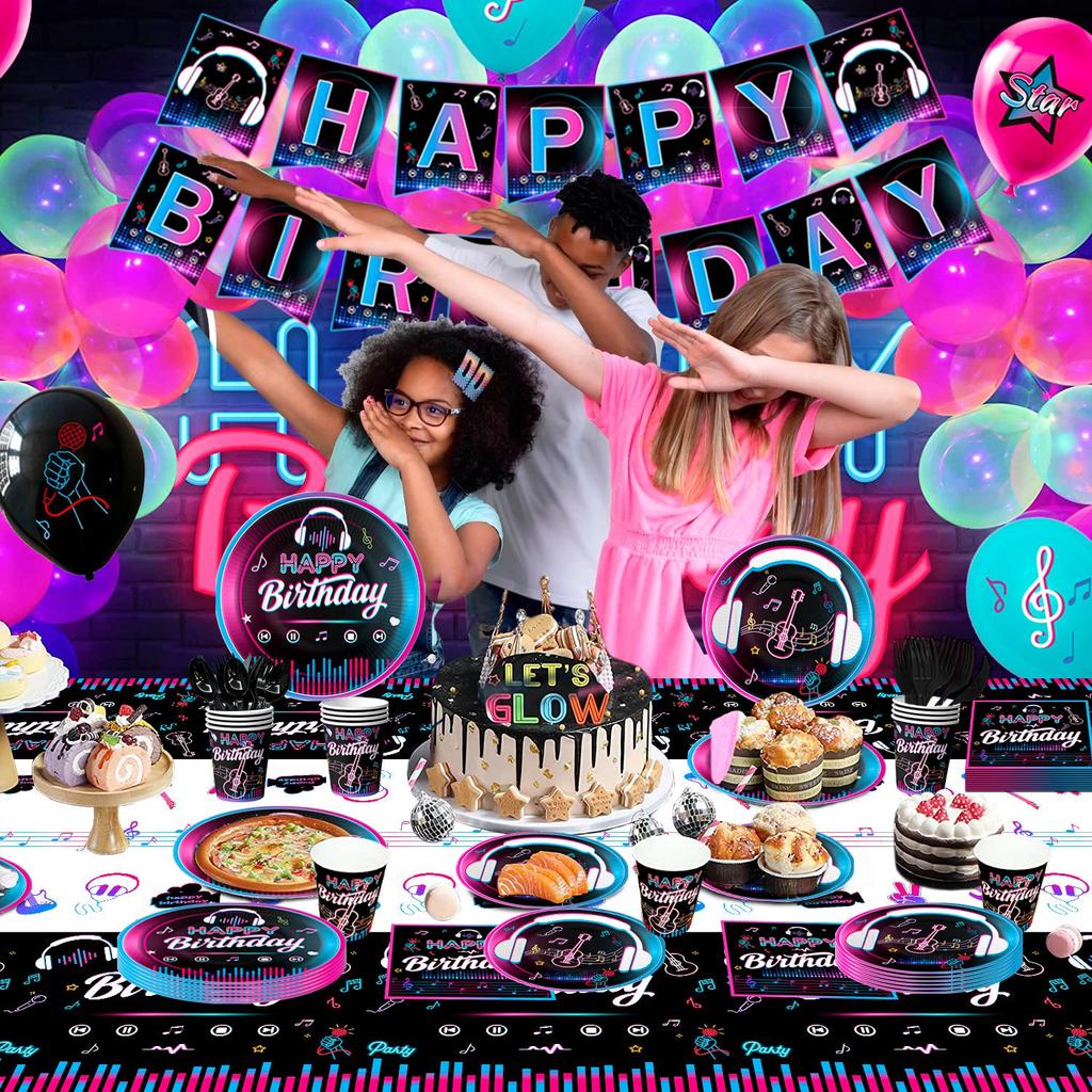 Music Party Decorations,140pcs Music Birthday Party Decorations Tableware-Music Balloons Plates Etc Music Theme Party Decor Supplies, for 16 Guests