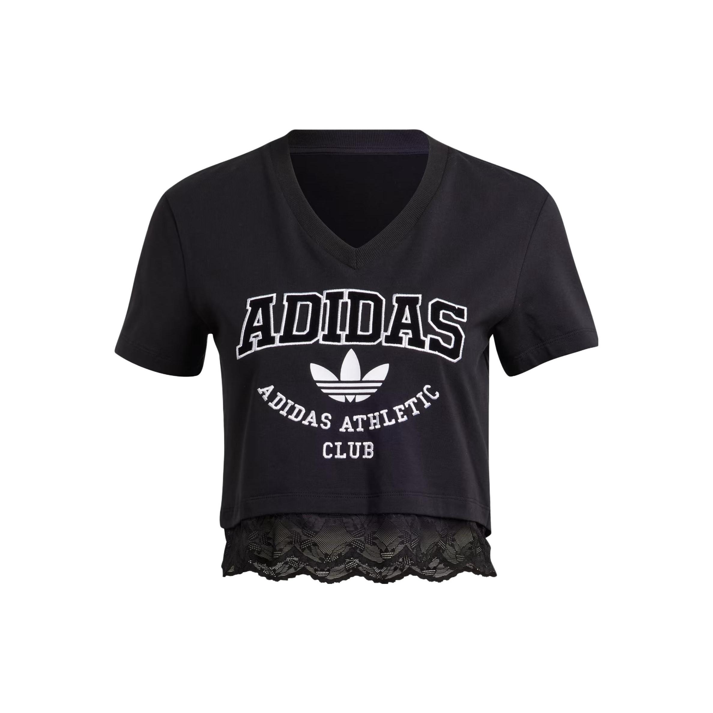 (WMNS) adidas Originals Cropped Lace Trim T-shirt Black Women s IL2417 S