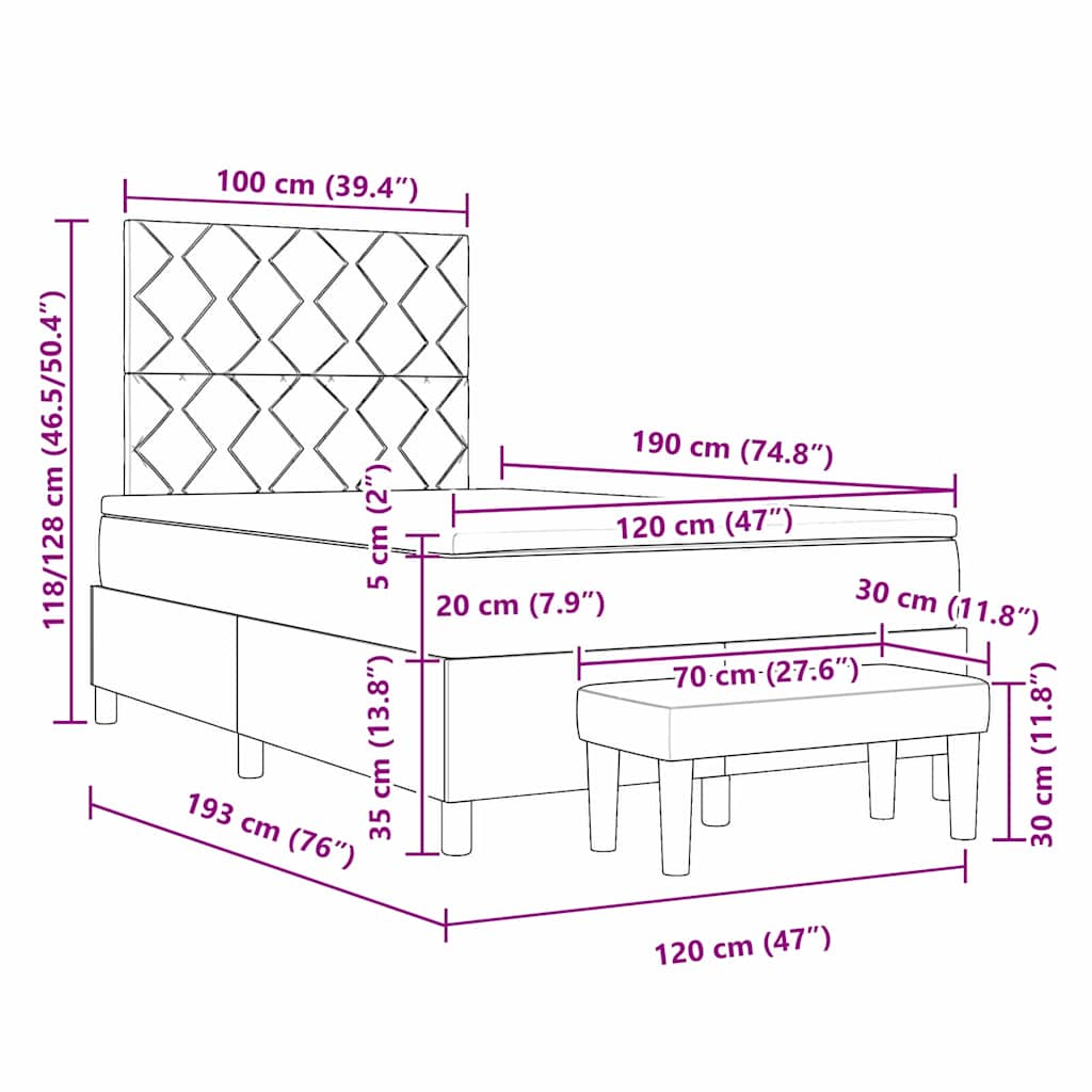 Box Spring Bed with Headboard Dark Brown 190 x 120 cm Fabric