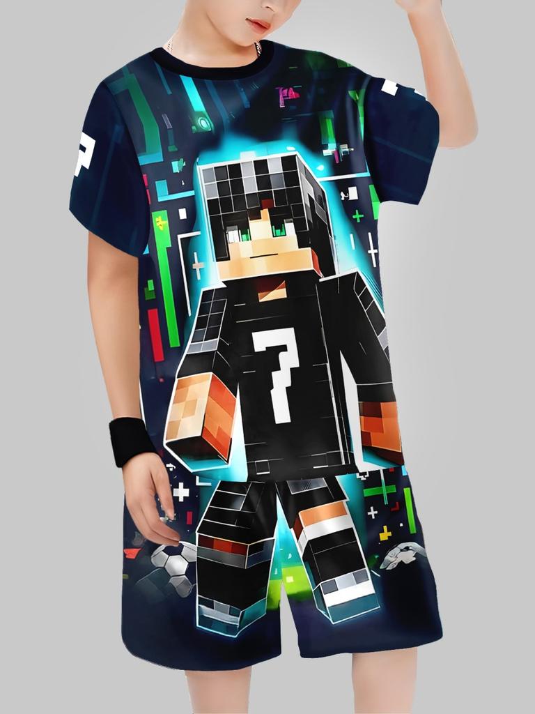 Sommer Kinderkleidung Lässiges 3D-Druck Kurzarm-T-Shirt Jungenkleidung