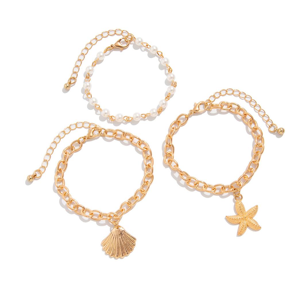Bohemian Seashells Starfish Pearls Necklace Set Adjustable Tassels Clavicle Chain Beach Jewelry Accessory for Women